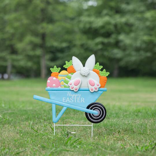 Glitzhome® 24" Metal Easter Wheel Barrow Yard Stake